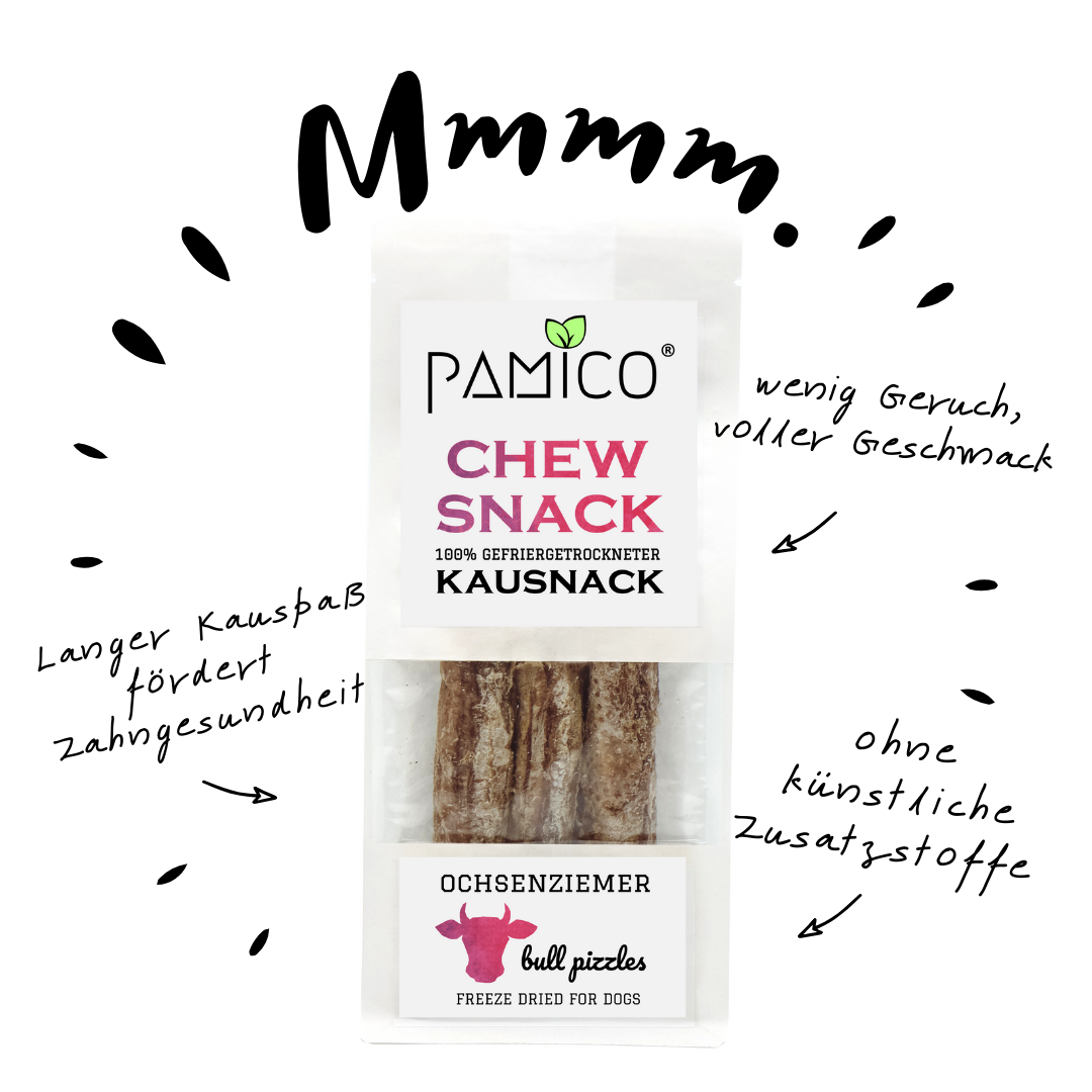 Ochsenziemer gefriergetrocknet | natürlich, geruchsarmer & harter Kauartikel für Hunde - Pamico