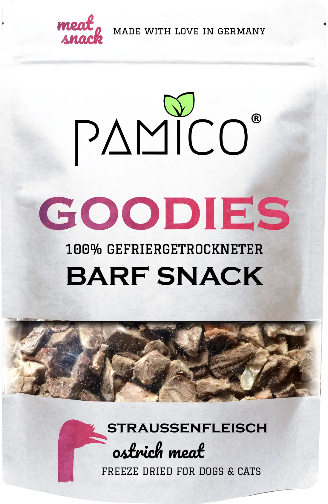 Straußenfleisch gefriergetrocknet - BARF Snack Goodies for dogs & cats - Pamico