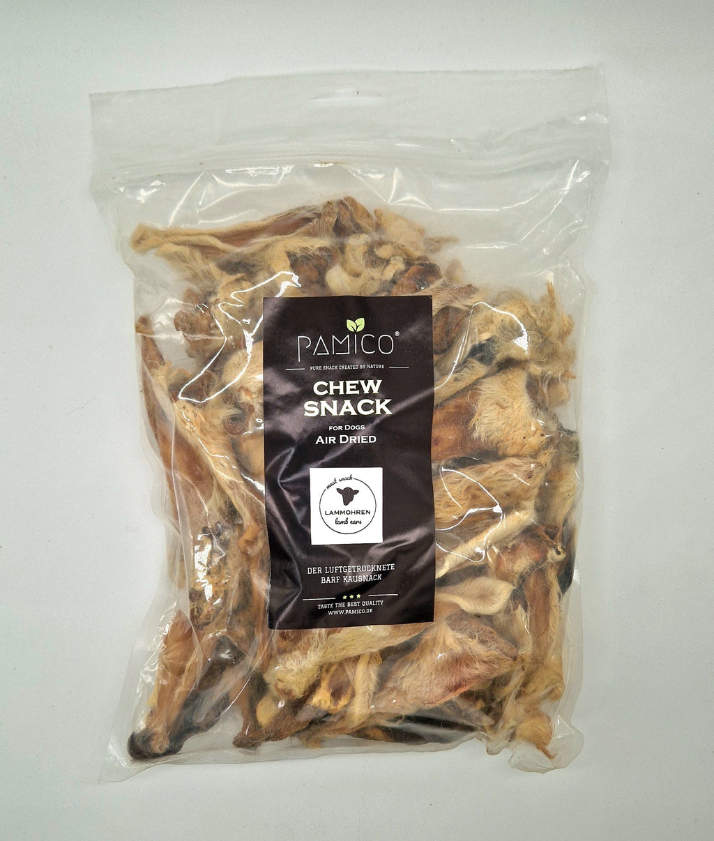 Lammohren mit Fell Kauartikel luftgetrocknet für Hunde - 500g Vorteilspack Pamico