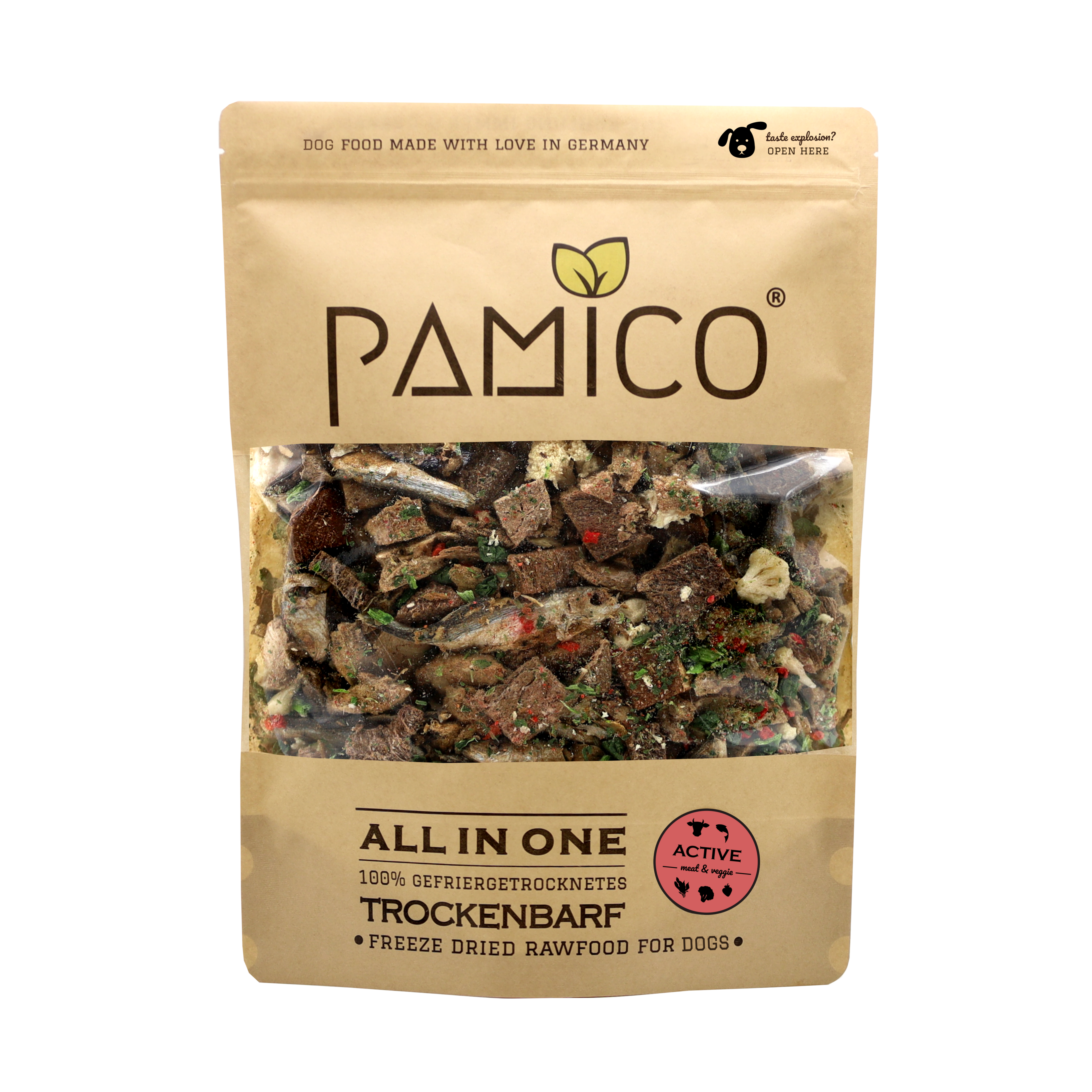 Trockenbarf Menü Active - All in One Mix Fleisch, Fisch, Gemüse & Obst gefriergetrocknet - BARF für Hunde - Pamico