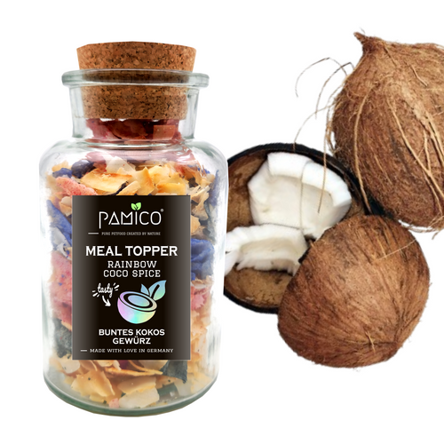 Buntes Kokos Gewürz Meal Topper - Regenbogen Kokos Topping für Hunde & Katzen Pamico