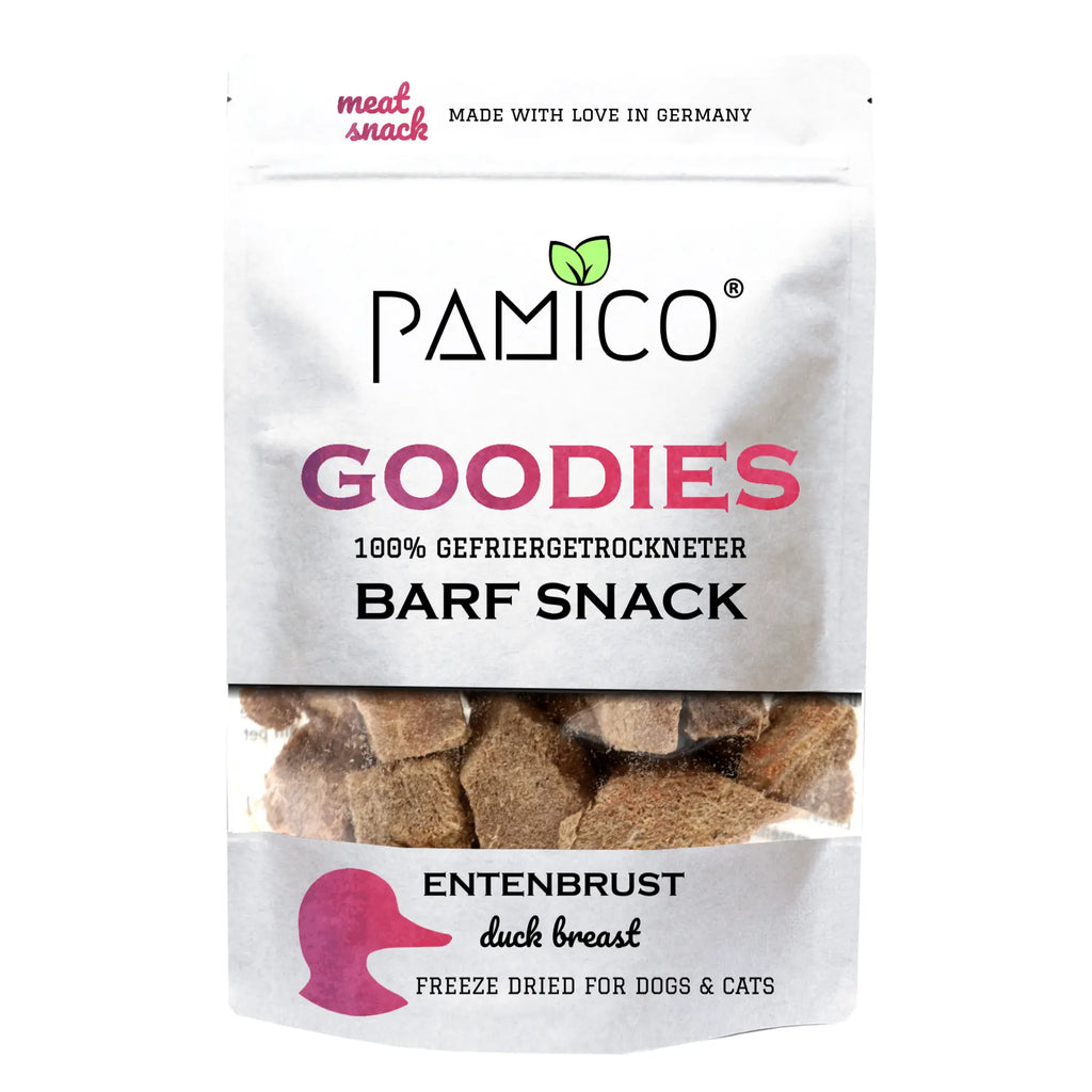 Entenbrust gefriergetrocknet - BARF Snacks Goodies für Hunde und Katzen - Pamico
