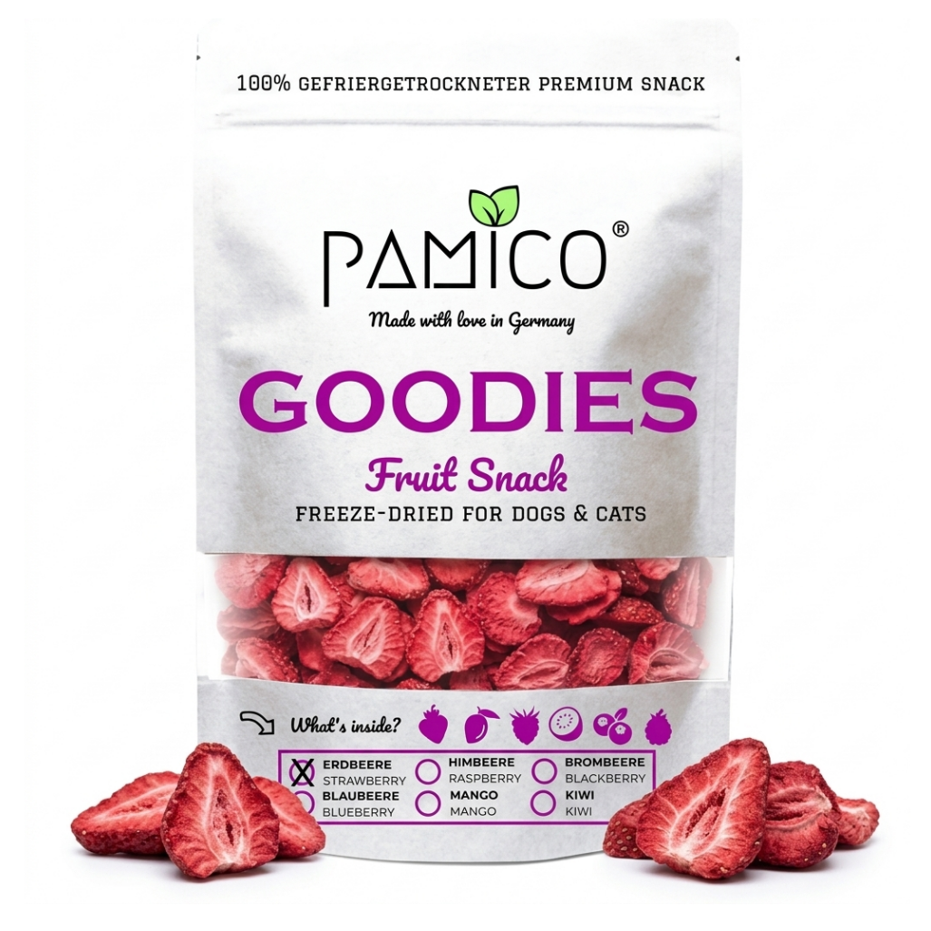Gefriergetrocknete Erdbeeren für Hunde & Katzen - Natürlicher Fruchtsnack Pamico