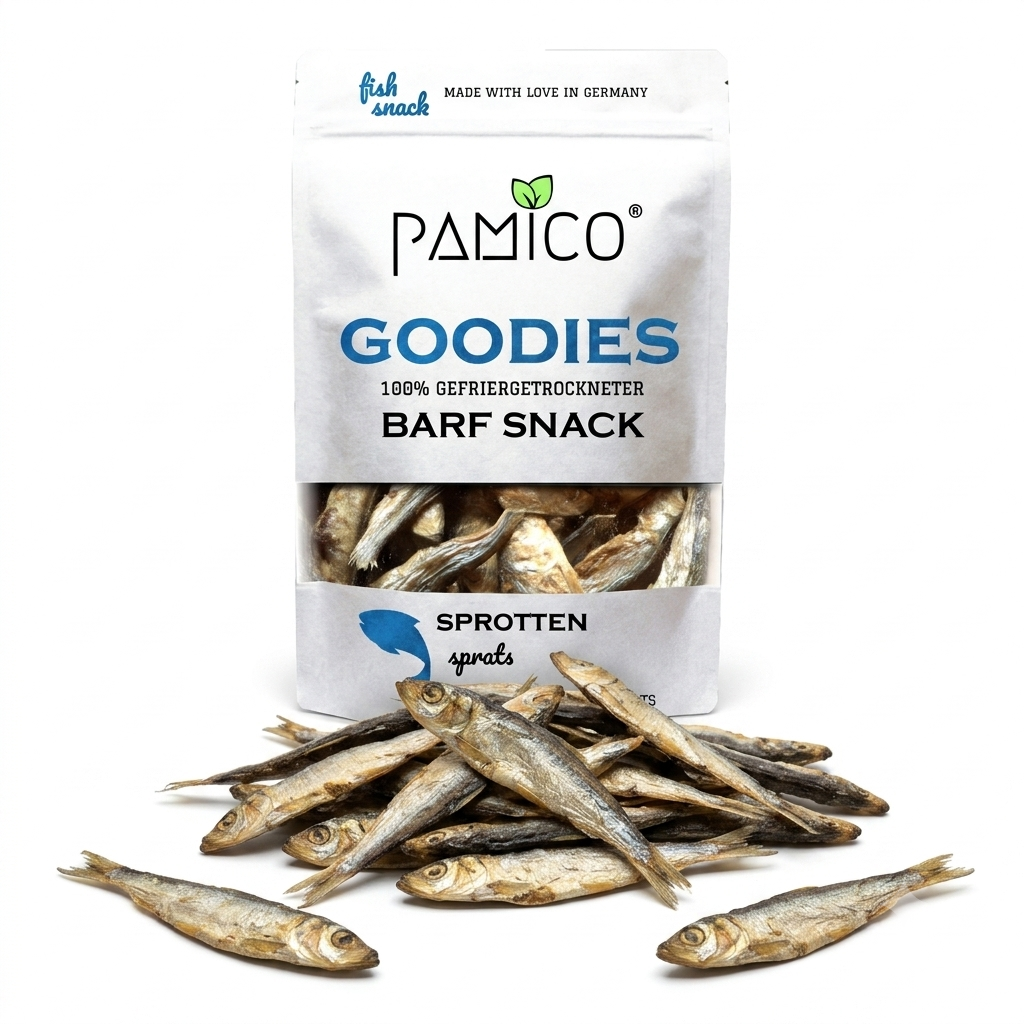 Gefriergetrocknete Sprotten Goodies für Hunde & Katzen – Fisch-Snack mit hochwertigem Eiweiß & Vitamin D Pamico