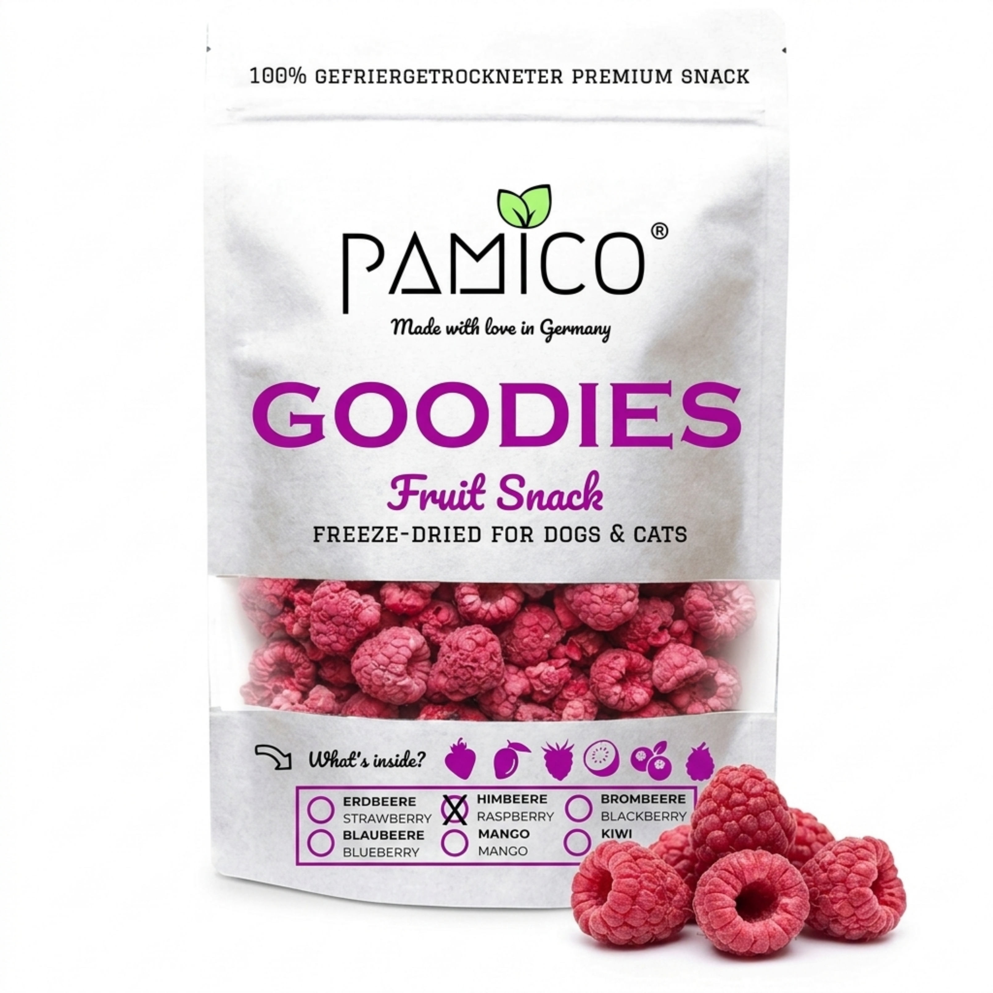 Gefriergetrocknete Himbeeren für Hunde & Katzen - Natürlicher Fruchtsnack Pamico