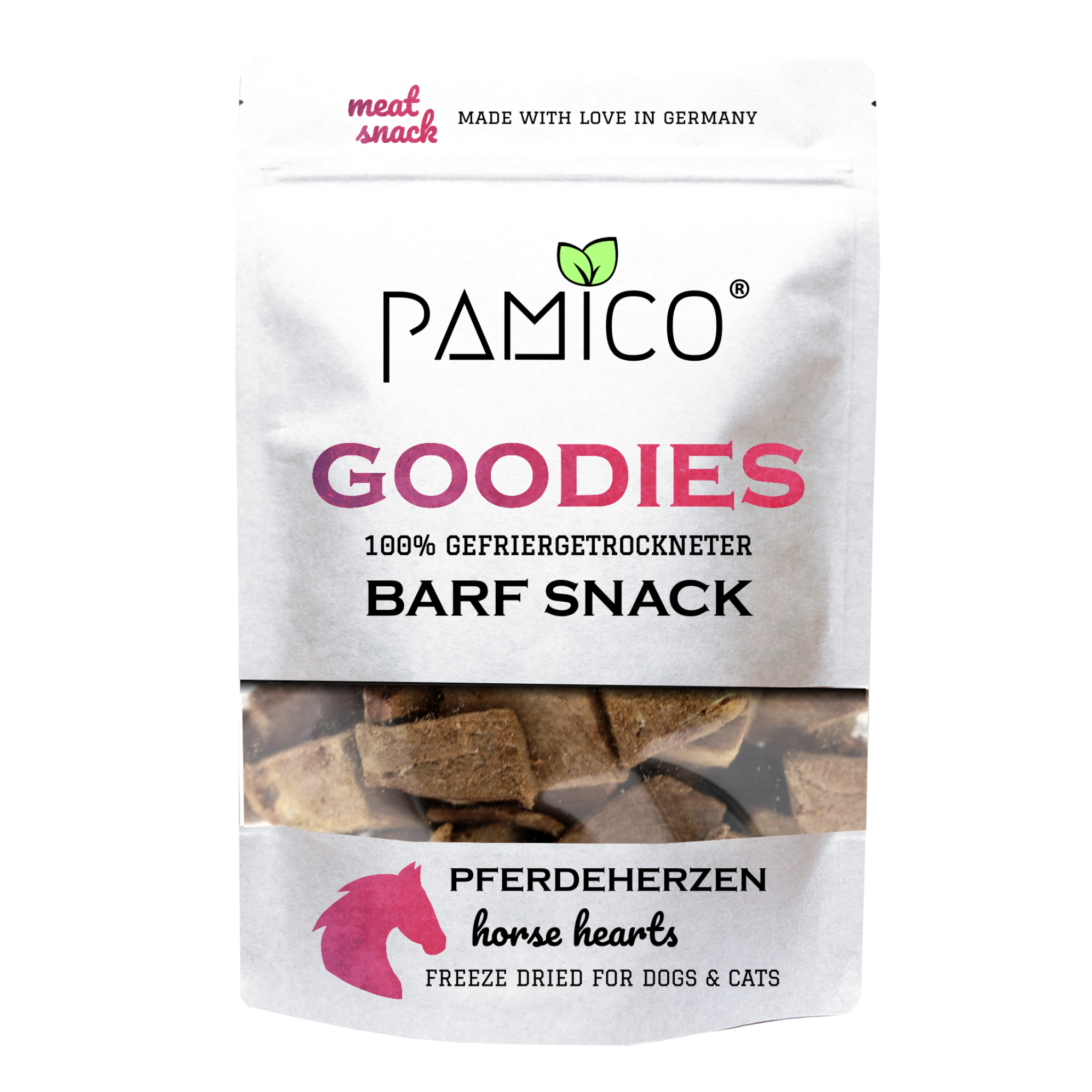 Pferdeherzen gefriergetrocknet - BARF Snacks Goodies für Hunde und Katzen - Pamico