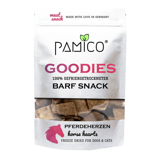 Pferdeherzen gefriergetrocknet - BARF Snacks Goodies für Hunde und Katzen