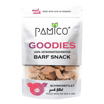 Schweinefleisch gefriergetrocknet - BARF Snack Goodies für Hunde und Katzen - Pamico