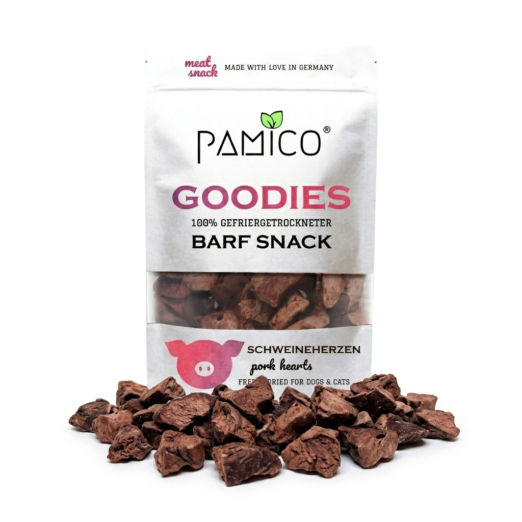 Schweineherzen gefriergetrocknet für Hunde & Katzen - 100 % natürlicher, proteinreicher Snack ohne Zusätze Pamico