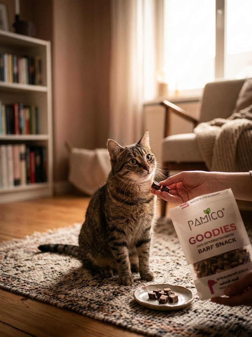 Gefriergetrocknetes Straußenfleisch Goodies für Hunde & Katzen – Exotischer Snack reich an Protein, mager & hypoallergen Pamico