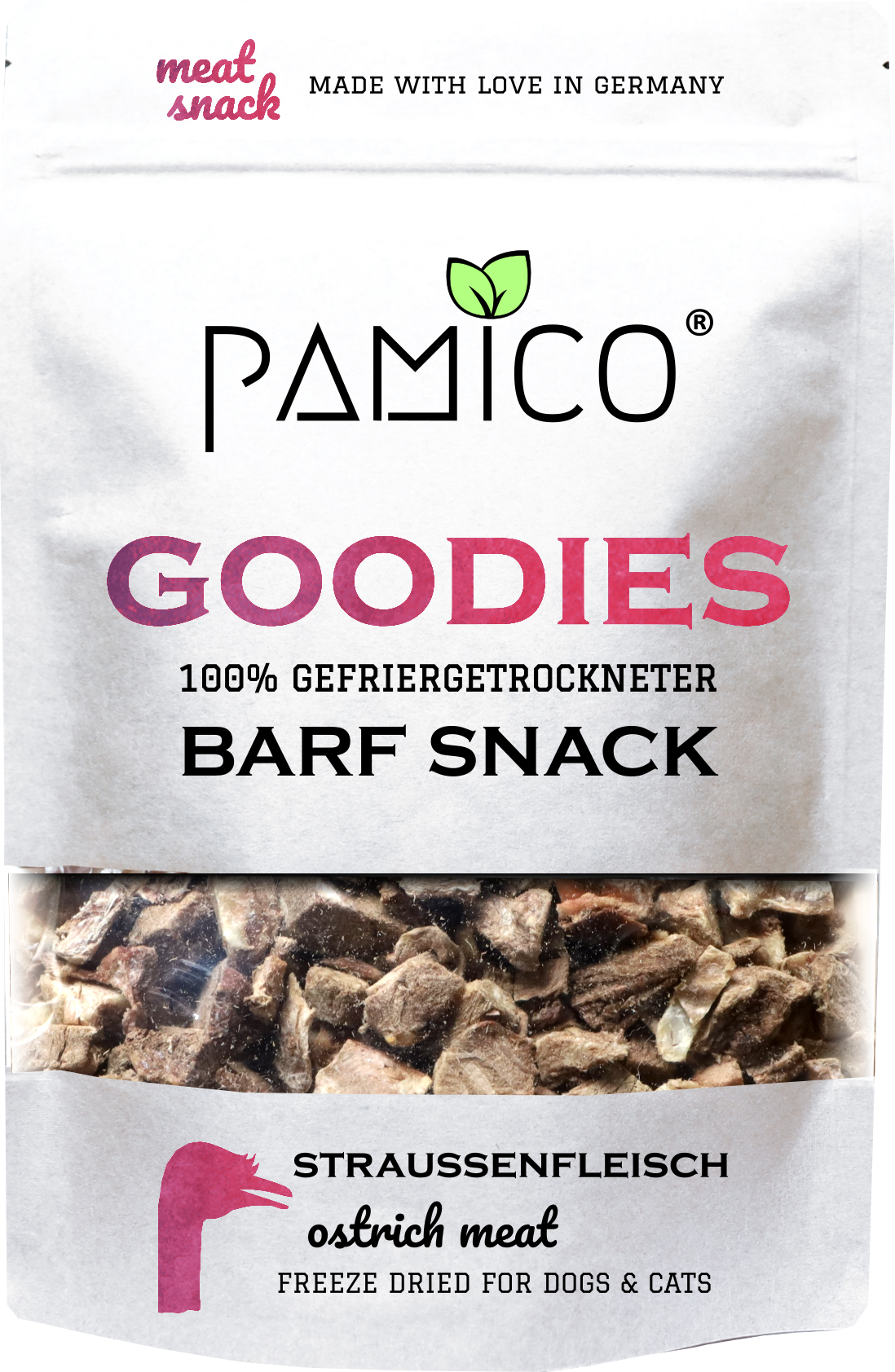 Straußenfleisch gefriergetrocknet - BARF Snack Goodies for dogs & cats - Pamico