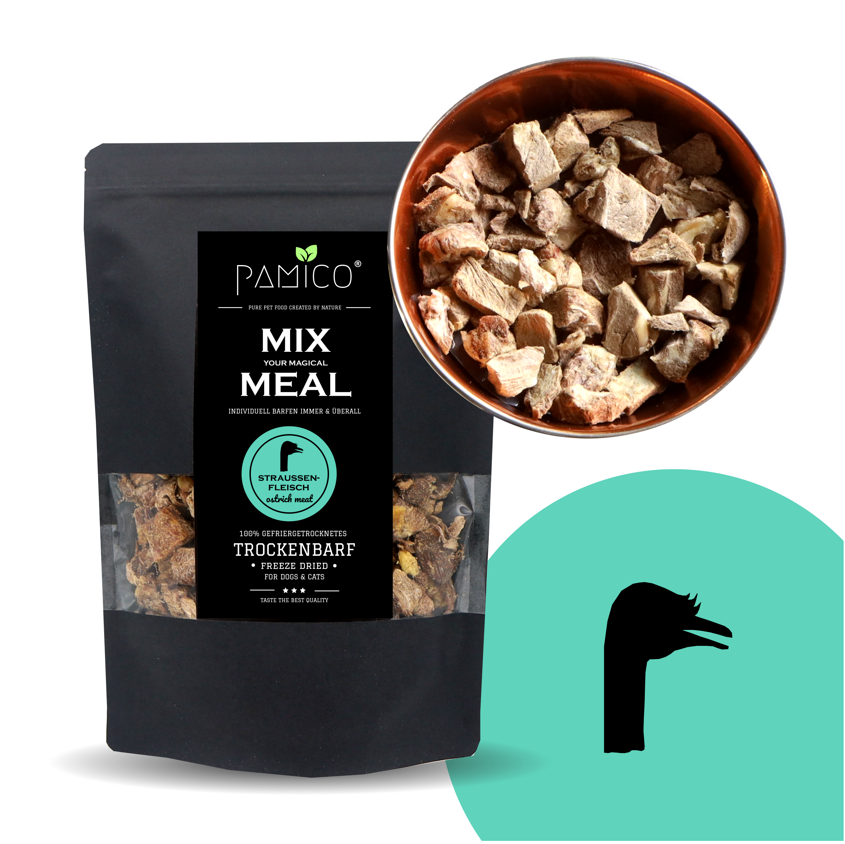 Straußenfleisch gefriergetrocknet - MIX MEAL Trockenbarf - Pamico